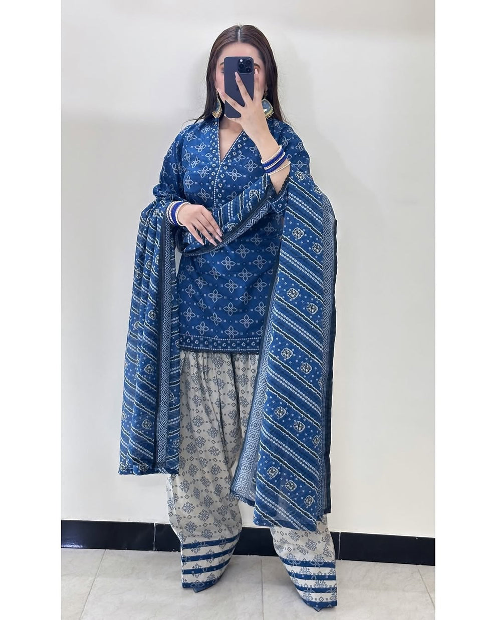 Ajrak Blue (Farshi Shlwar) Digital 3 PCs